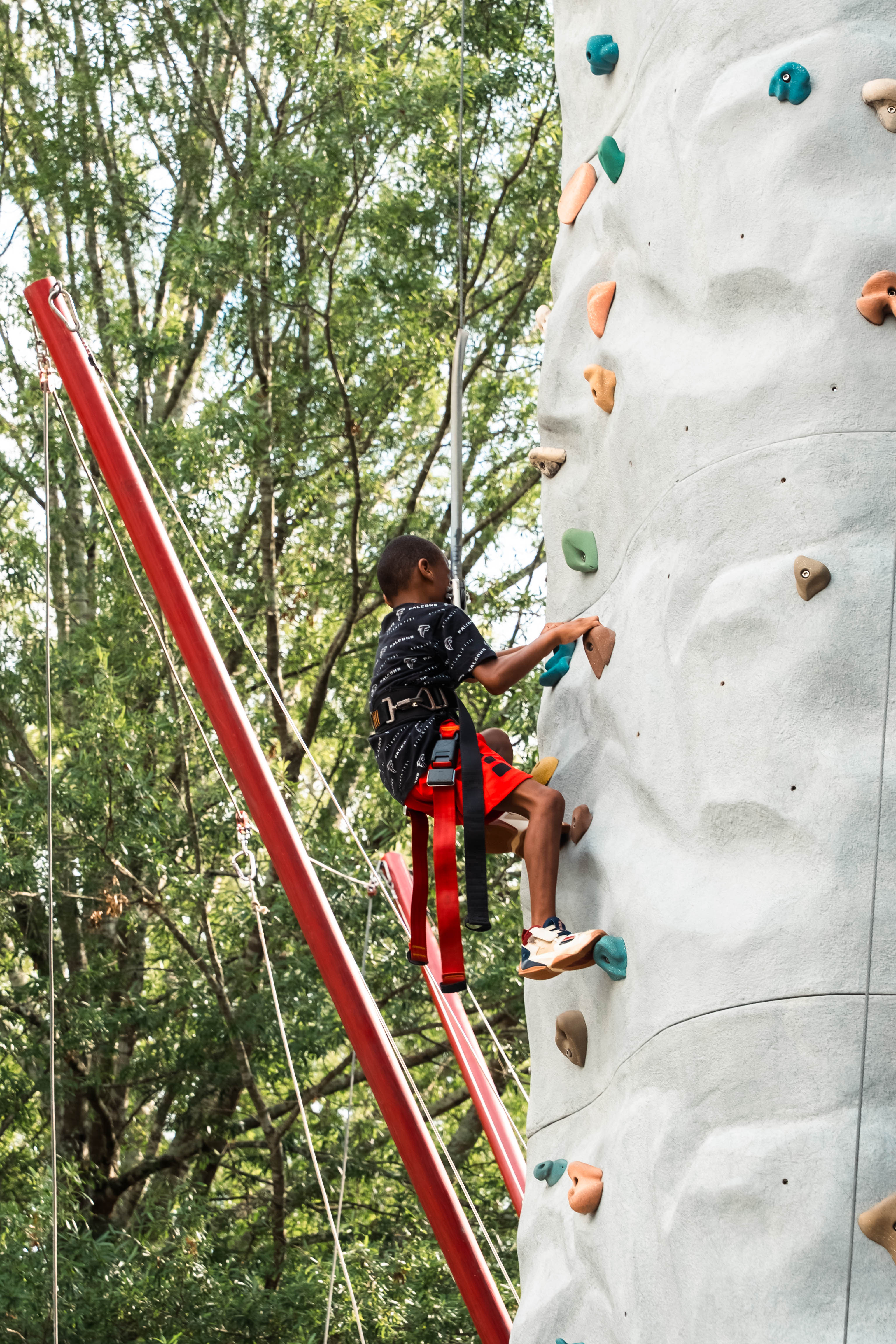 Kids on rock climbing wall